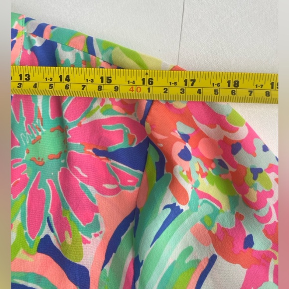 Lilly Pulitzer CASA BANANA Pink Yellow Stacey 100% Silk Blouse Top Floral Large - Picture 14 of 17